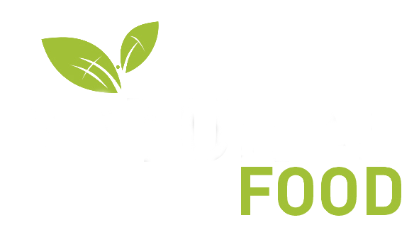 Logo von Naturalfood Schriftzug NATURAL in Weiß und darunter von R bis L steht FOOD in hellgrün, über den ersten A von NATURAL sitzen die zwei Blätter die das Favicon bilden